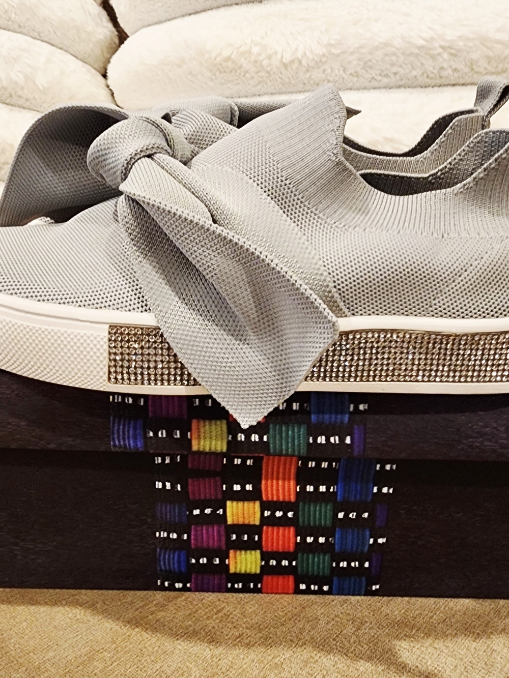 Bernie Mev Knit Bow Slip-On Sneakers with Rhinestone Trim